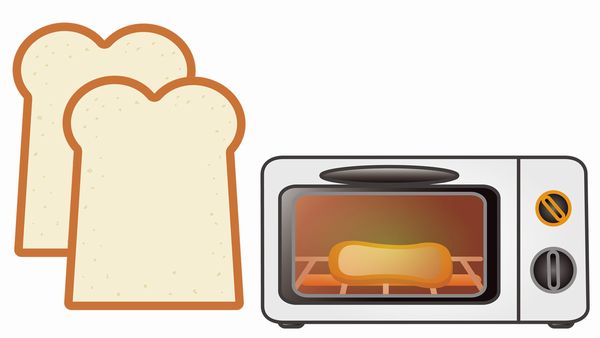 食パンを二枚重ねてからトーストで焼くイラスト