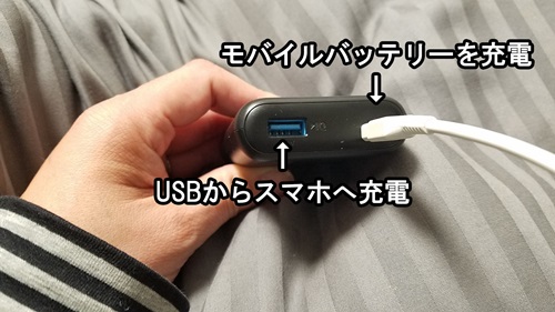 モバイルバッテリーのケーブル差し込み口