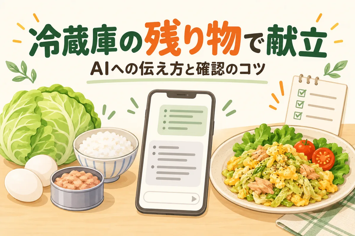 AIで冷蔵庫の残り物から献立を作る方法｜買い足しを抑えるプロンプト