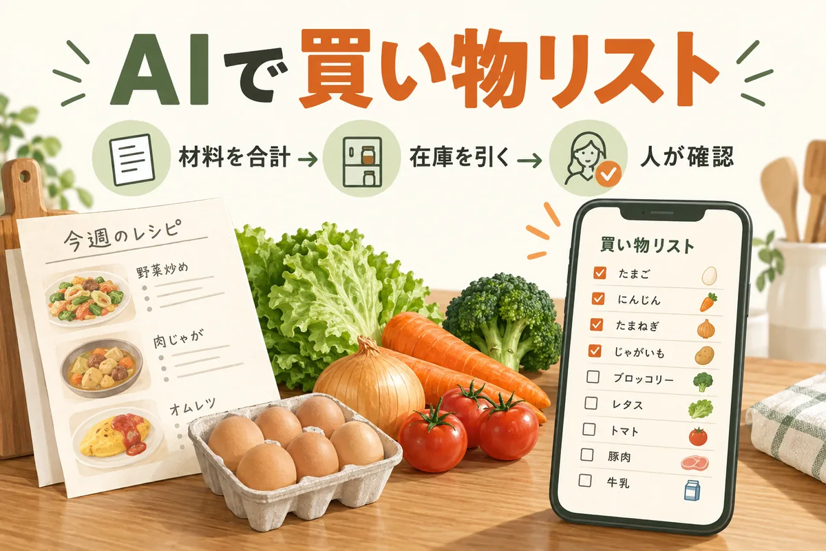 AIで買い物リストを作る方法｜材料の合計・在庫差し引きのプロンプト